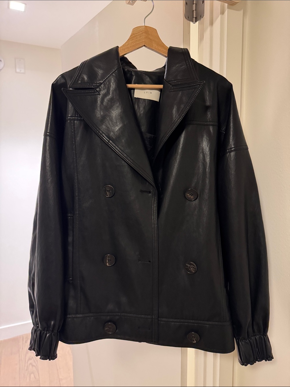 LVIR Women's Double-Breasted Faux Leather Jacket  - Size S